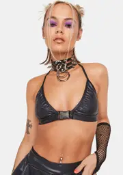 [Rolita Rave Couture] Black Sparkle Buckle Up Top