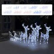 Reindeers and Sleigh Christmas Decoration Xmas Ornament with LEDs Acrylic vidaXL