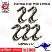 New SET 50 x 4 in Solid Stainless Steel Meat S-Hooks Butchers Hunters Sausage Ma