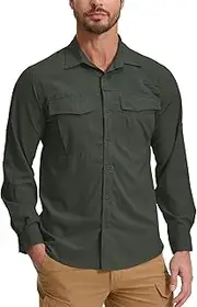 [Faysfad] Men's Long Sleeve UV Protection Safari Shirt Button Down Quick Drying Shirt for Outdoor Walking Hiking Fishing Golfing