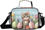 Insulated Lunch Box Cat Cute Easter Egg for Women Men - Ideal for Work, Picnics - Includes Adjustable Shoulder Strap