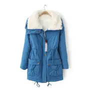 Nevenka Women's Mid Length Winter Coat Thickened Warm Lamb Wool Lined Jacket-Blue