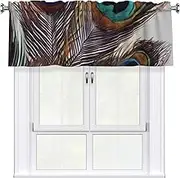 LHBWCVN Peacock Feather Valances for Windows, Rod Pocket Window Treatment Drapes Farmhouse Kitchen Curtains Short Blackout Window Curtains for Living Room Bedroom Decor 54x18 Inch
