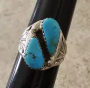 Vintage Native American Sterling Silver Turquoise Ring Navajo Sz 9.25