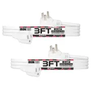 Iron Forge Cable 2 Pack 3 ft Angled Flat Plug White Extension Cord - 16/3 SJT...