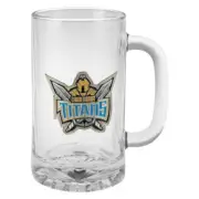 Gold Coast Titans NRL 500ml Glass Stein METAL BADGE Christmas in July Sale