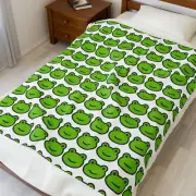 Adorable Smiling Green Frogs Velveteen Soft Plush Cozy Blanket