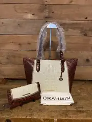 Brahmin Med Asher Crystal Dashwood Leather Tote & Modern Checkbook Wallet--NWT