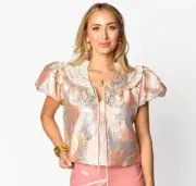 NWT Buddy Love Small Leeland Puff Sleeve Top Sugar Cube Peach Metalic Shimmer