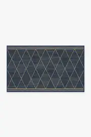 90' x 150' | Machine Washable Runner Rug | Kid & Pet Friendly | Indoor Rug | Harlequin Trellis Natural Navy Re-Jute Rug | Ruggable