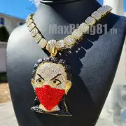 Red Mask Man BoonDocks Pendant & 16" 18" 20" Iced Baguette stone Chain Necklace
