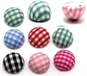 50 Mixed Color Flatback Grid Fabric Covered Button 11mm Round Half Ball Cabochon