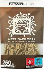 Medusafilters 250 Premium Carbon Filters Slim Ø 6mm | Tip Size | ORGANIC Edition | with vegan fibre caps and coconut shell activated carbon