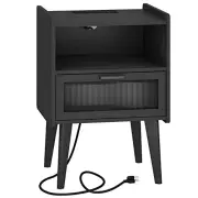 Nightstand with Charging Station, Bedside Tables, End Table Side Table Black
