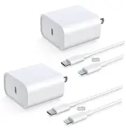 10FT iPhone Fast Charger, [MFi Certified] 2 Pack PD 20W USB C Wall Charger