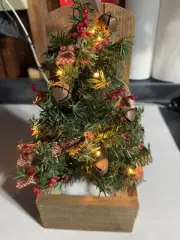 Hand Crafted Mini Xmas Tree W Lights Bells Primitive Star Topper