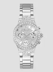 GUESS Women's Silver Crystal Moonlight Watch