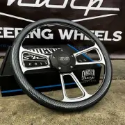 14" Billet Steering Wheel Carbon Fiber Wrap Chevy Muscle C10 Ford Hot Rod -SS