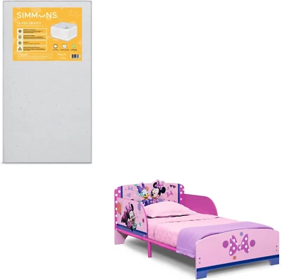 Delta Children Disney Minnie Mouse Wood and Metal Toddler Bed, Pink + Simmons Ki