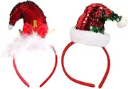 [WHAMVOX] Sequin Hat Headbands for Christmas 2 Pack Xmas Hair Hoops Sparkling Design