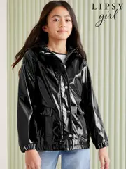 Lipsy Black High Shine Shower Resistant School Rain Coat (P84653) | $96 - $115
