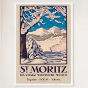 Galrie St. Moritz Engadin Vintage Winter Sports Travel Poster - 1850m Switzerland Art, White Frame, A0 84 x 119cm (33 x 47inch)