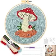 JSRQT Punch Needle Embroidery Starter Kits Mushroom for Adults Handcraft Cross Stitch Beginner Rug Hooking Tool