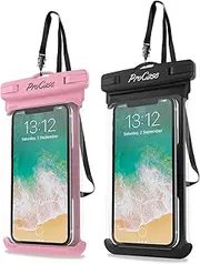 ProCase Waterproof Phone Pouch Case Dry Bag for iPhone 16 15 14 13 Pro Max Mini 12 11 Pro Max XR XS X 8 7 6S Plus, Galaxy S24 S23 S22 S21 Note Pixel Up to 7", Cruise Essentials -2Pack, Pink/Black