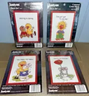 4 Vintage Cross Stitch Janlynn Suzy's Zoo 90s Childrens Decor Animals W/Frames