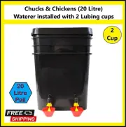 BLACK 20 LITRE Chucks & Chicken Waterer System GRAVITY Fill Water Feeder 2 Cups