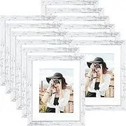 Picrit 12x16 Picture Frame Set of 12, Display 8.5x11 with Mat or 12x16 Without Mat, Photo Frames for Wall Mounting Display, Rustic White.