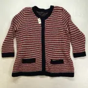 Talbots Cardigan Sweater Women 1X Red White Blue Hidden Snap Front NWT