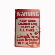 2x Tin Sign Warning Guns Zombies Sprint Drink Bar Whisky Rustic Look