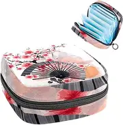 Period Bag,Sanitary Napkin Storage Bag,Chinese Style Fan and Painting,Tampon Holder for Purse