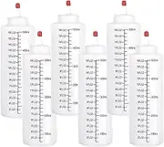 6 Pcs 500ML Sauce Squeeze Bottle with Cap Lines Durable Condiment Dispenser Bottle with Graduated Plastic Condiment Squeeze Squirt Bottles for Ketchup Sauces Syrup Condiments Dressings BPA Free