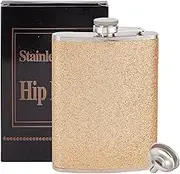 NICENEEDED 8oz Stainless Steel Hip Flask, Bling Flask for Women, Glitter Flask with Funnel Leakproof Hip Flasks Portable Flask for Wine Whiskey Liquor Drinking