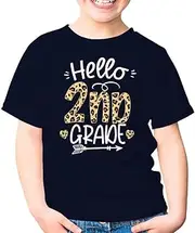 [SDVN] Hello 2nd Grade Leopard Teacher Students Back to School Girl Second Grade Unisex Kids Shirt Gift Youth T-Shirt (Navy;XS)