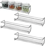 Set of 4 Wall Mounted Spice Racks Chrome Finish - Spice and Herb Holders for Kitchen Walls and Cabinets on 1 Floor - Wall Mounted Kitchen Spice Rack