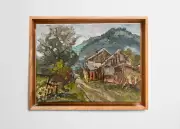 Oil painting Old houses in Carpathians Ukrainian painter Canvas Framed original