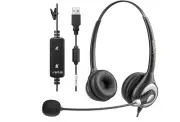 Ultra Comfort Corded USB Headset w/Microphone Noise Cancelling & Controls for PC