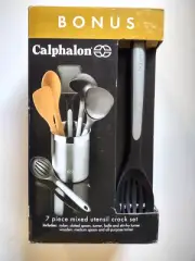 Calphalon 7 Piece Cookware Mixed Utensil Set Spoons Turners Scraper Ladle Crock