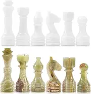 RADICALn Green Onyx and White Marble Big Chess Figures - Complete 32 figures set - Suitable for 16 to 20 inches Chess Board