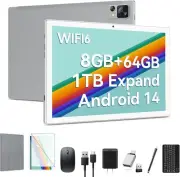 Newest Android 14 Tablet WIFI6 Large Storage 8GB RAM (4+4 Virtual) + Silver