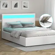 ALFORDSON Bed Frame Double Queen King RGB LED Gas Lift Storage Base Leather