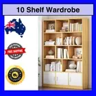 Alpha 10-Shelf 3-Door Wardrobe Cupboard Bookshelf Cabinet Storage Clothes Oak