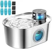 Wireless Cat Water Fountain: Battery Operated Stainless Steel Pet Fountain, Automatic Cordless Water Dispenser Indoor, Metal Bottle for Drinking, Rechargeable Dog Water Bowl(6 Filters+ 3 Sponges)