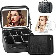 Omobolanle Makeup Bag Detachable Portable Make up Travel Train Case with Adjustable Dividers, Black, 10x9x4inch With Mirror, Makeup Bag With Mirror