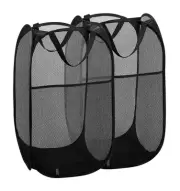 2 Packs Mesh Pop up Laundry Hamper (Black) with Portable Handles, Collapsible...