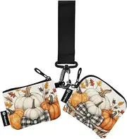[XYMZR] Mini Zip Around Wristlet keychain Wallet Basket Pumpkins Thanksgiving for Women Personalized Pattern Detachable Dual Pouch Wristlet Portable Wallet Phone Coin Purse, Multi-colored, One Size