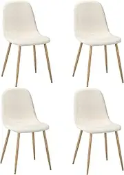 Oikiture Dining Chairs Set of 4 Kitchen Chair with Sherpa Cover and Metal Legs for Home Living Room and Dining Room Chair White and Wooden